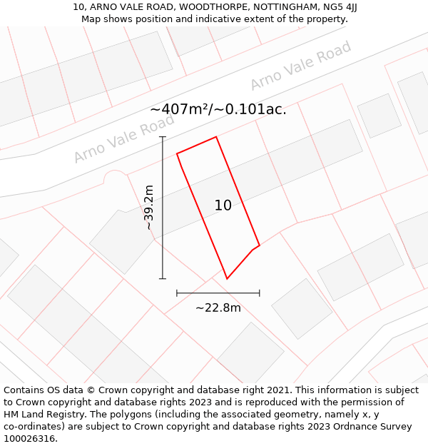 10, ARNO VALE ROAD, WOODTHORPE, NOTTINGHAM, NG5 4JJ: Plot and title map