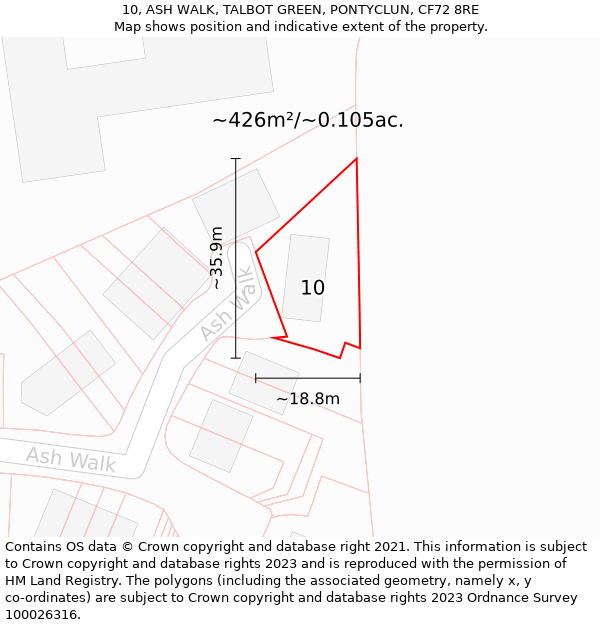 10, ASH WALK, TALBOT GREEN, PONTYCLUN, CF72 8RE: Plot and title map