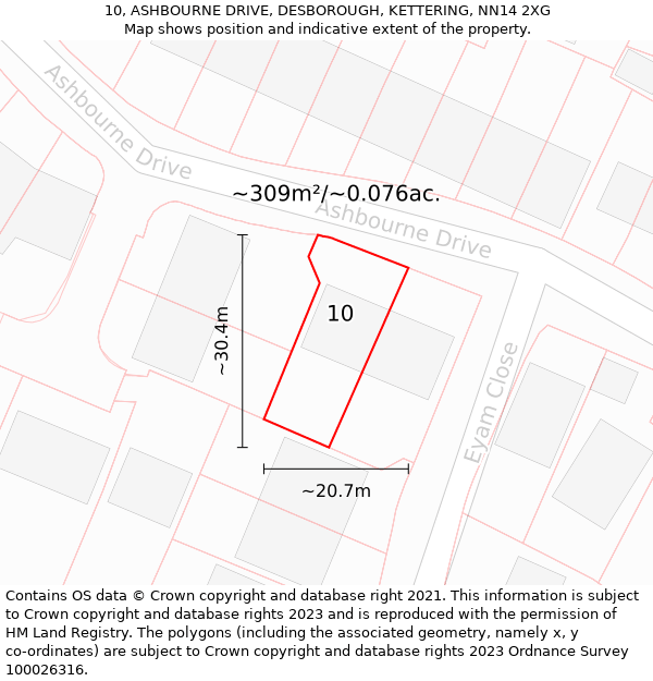 10, ASHBOURNE DRIVE, DESBOROUGH, KETTERING, NN14 2XG: Plot and title map