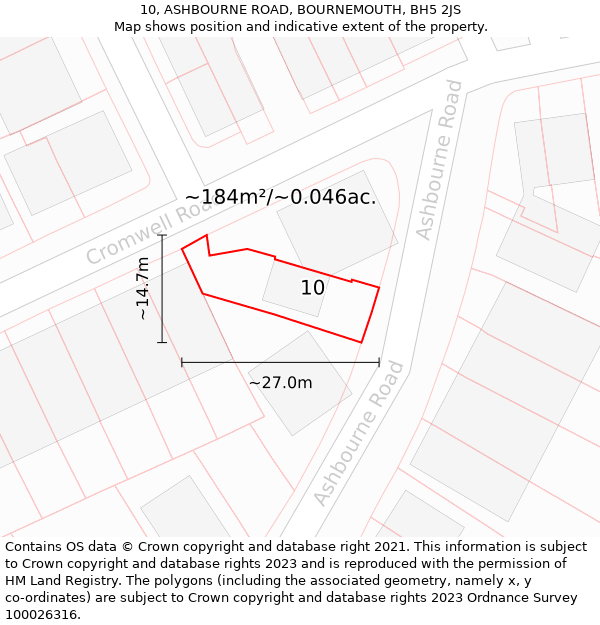 10, ASHBOURNE ROAD, BOURNEMOUTH, BH5 2JS: Plot and title map