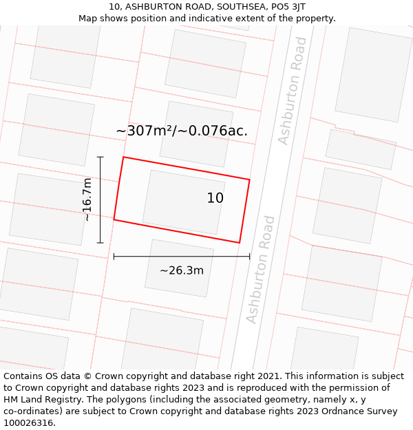 10, ASHBURTON ROAD, SOUTHSEA, PO5 3JT: Plot and title map