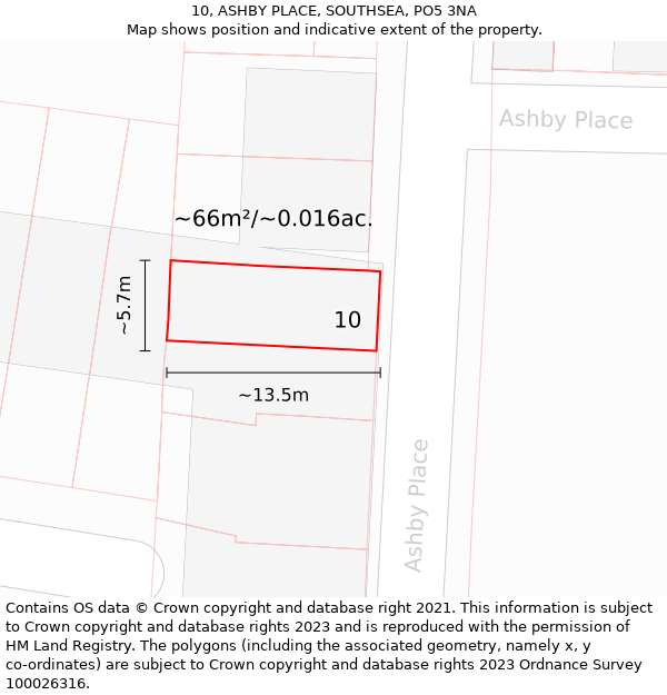 10, ASHBY PLACE, SOUTHSEA, PO5 3NA: Plot and title map