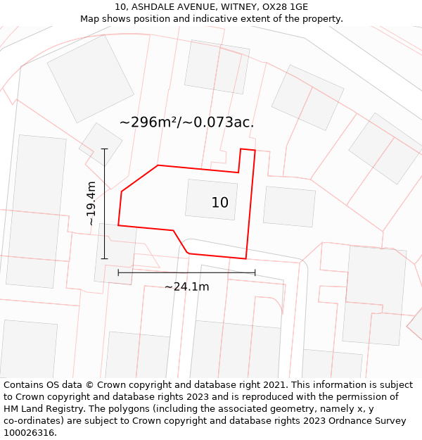 10, ASHDALE AVENUE, WITNEY, OX28 1GE: Plot and title map