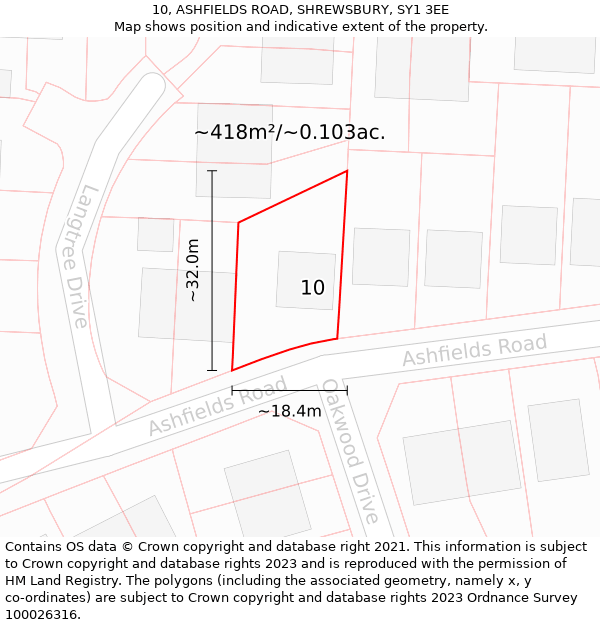 10, ASHFIELDS ROAD, SHREWSBURY, SY1 3EE: Plot and title map
