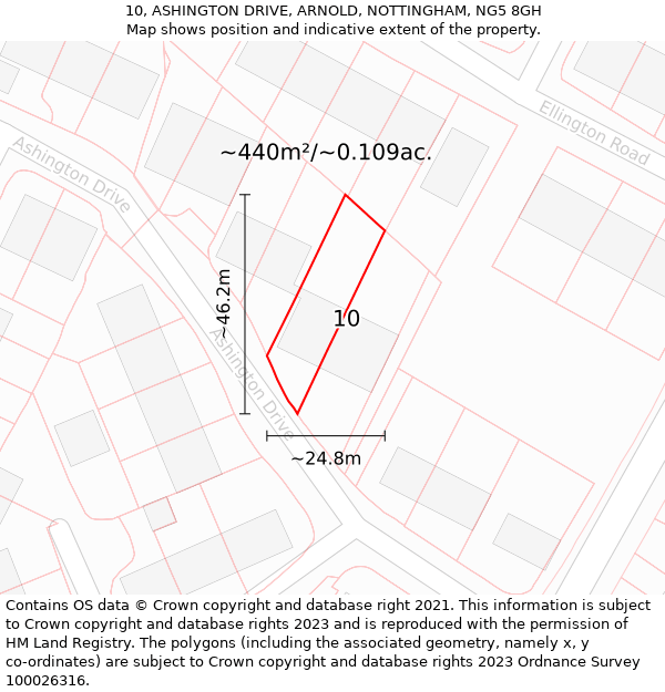 10, ASHINGTON DRIVE, ARNOLD, NOTTINGHAM, NG5 8GH: Plot and title map