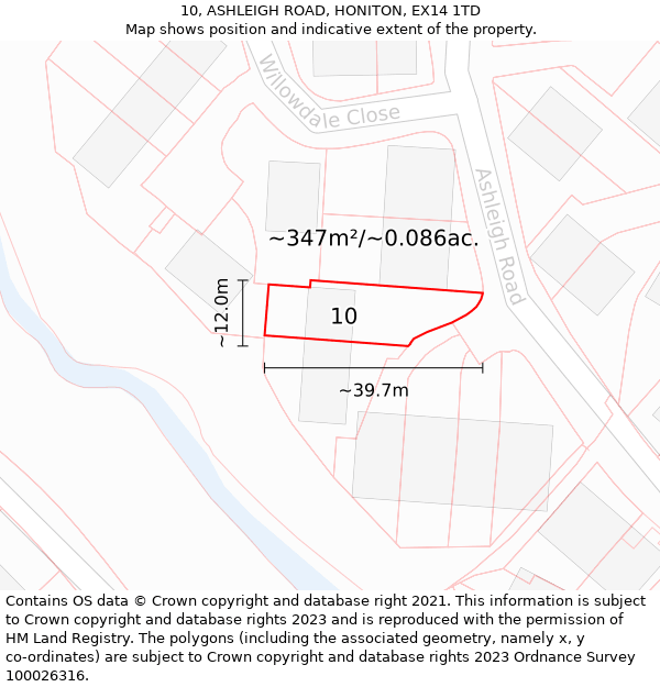 10, ASHLEIGH ROAD, HONITON, EX14 1TD: Plot and title map