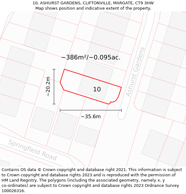 10, ASHURST GARDENS, CLIFTONVILLE, MARGATE, CT9 3HW: Plot and title map