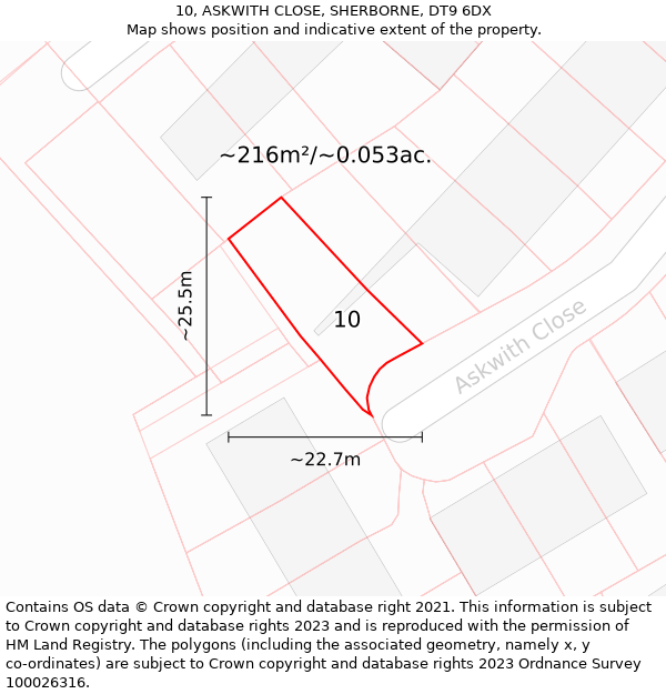 10, ASKWITH CLOSE, SHERBORNE, DT9 6DX: Plot and title map