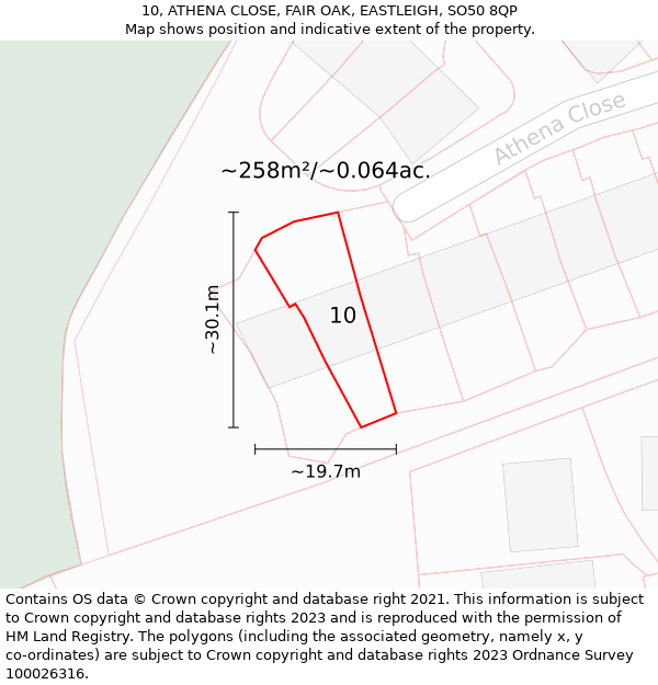 10, ATHENA CLOSE, FAIR OAK, EASTLEIGH, SO50 8QP: Plot and title map