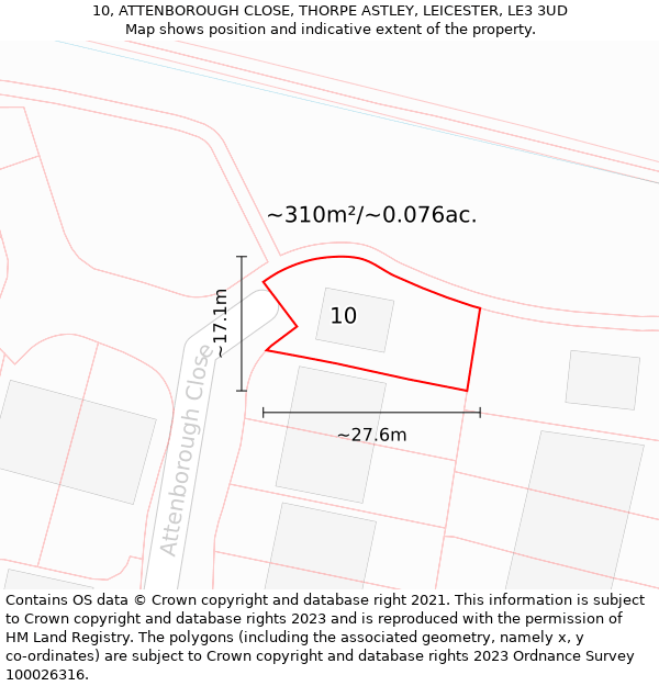 10, ATTENBOROUGH CLOSE, THORPE ASTLEY, LEICESTER, LE3 3UD: Plot and title map