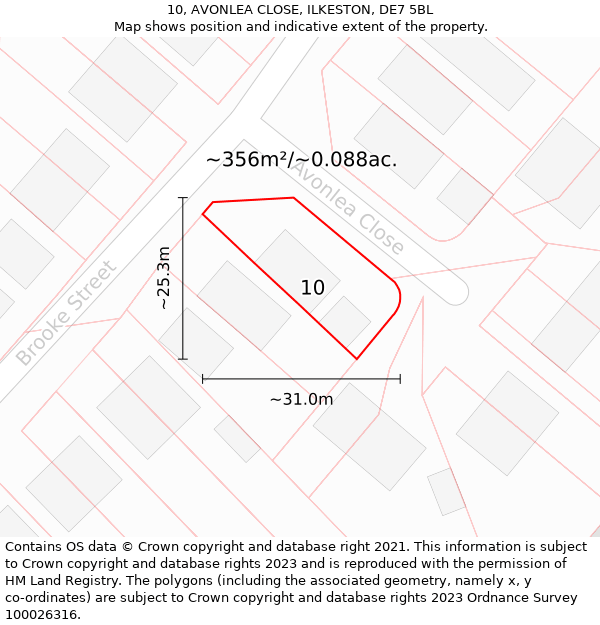 10, AVONLEA CLOSE, ILKESTON, DE7 5BL: Plot and title map