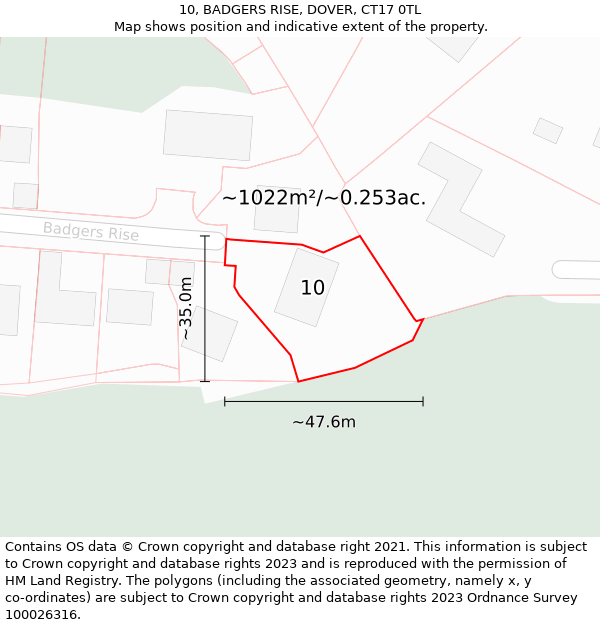 10, BADGERS RISE, DOVER, CT17 0TL: Plot and title map