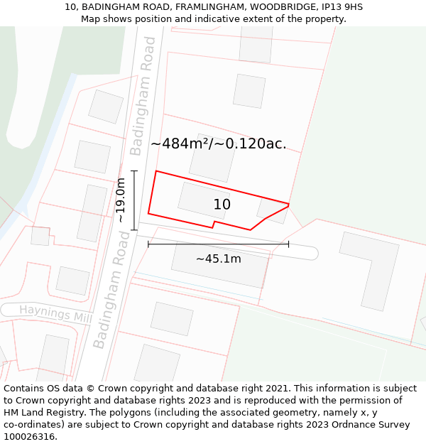 10, BADINGHAM ROAD, FRAMLINGHAM, WOODBRIDGE, IP13 9HS: Plot and title map