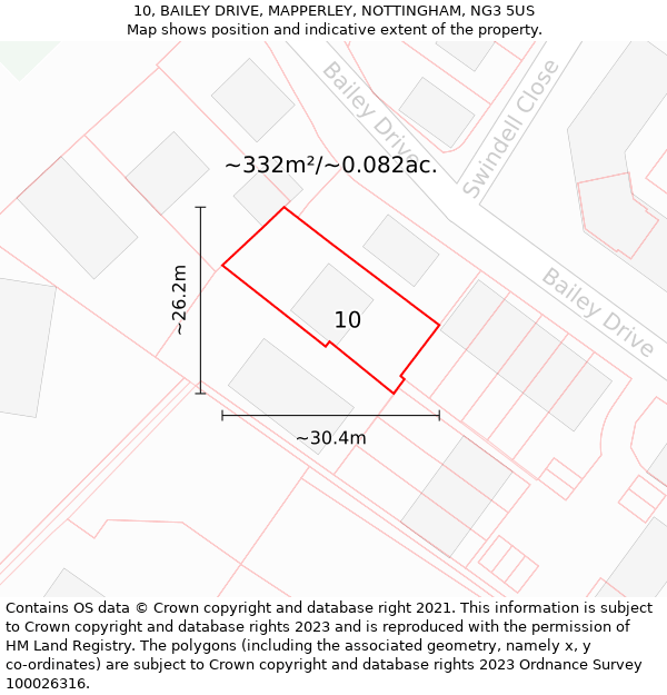 10, BAILEY DRIVE, MAPPERLEY, NOTTINGHAM, NG3 5US: Plot and title map