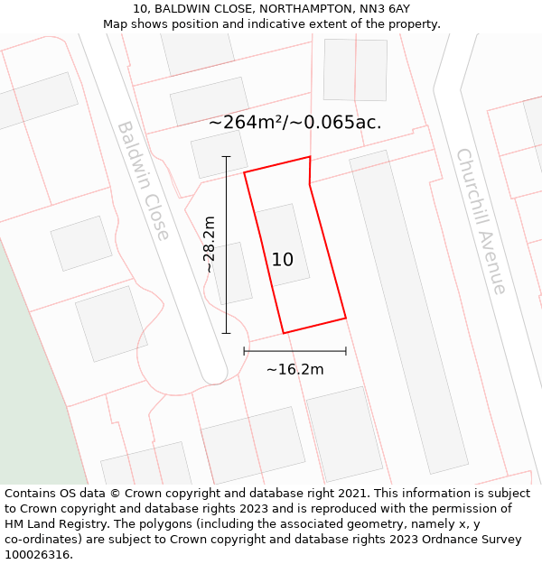 10, BALDWIN CLOSE, NORTHAMPTON, NN3 6AY: Plot and title map