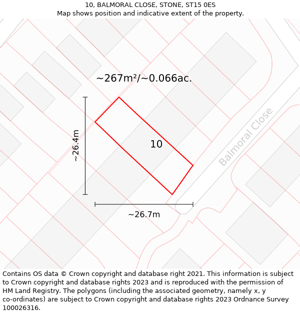 10, BALMORAL CLOSE, STONE, ST15 0ES: Plot and title map