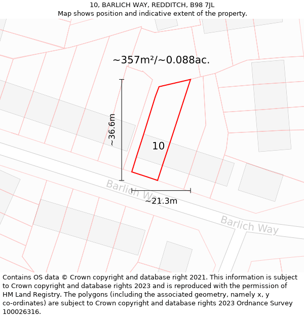 10, BARLICH WAY, REDDITCH, B98 7JL: Plot and title map