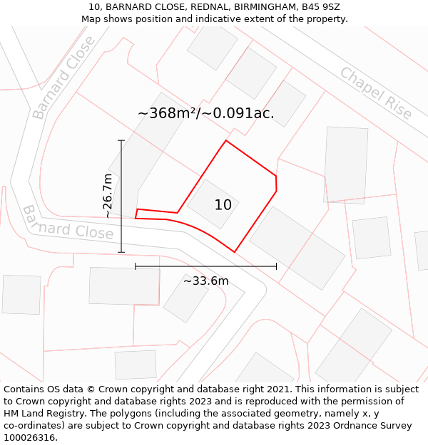 10, BARNARD CLOSE, REDNAL, BIRMINGHAM, B45 9SZ: Plot and title map