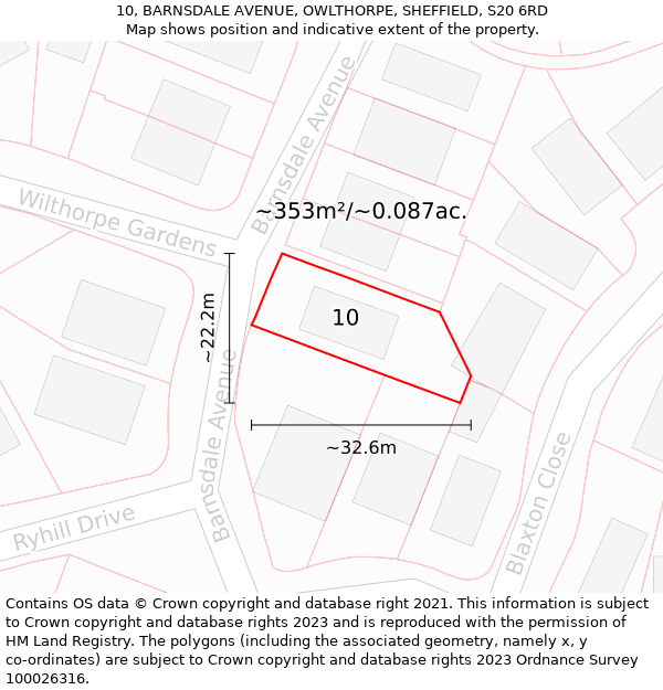 10, BARNSDALE AVENUE, OWLTHORPE, SHEFFIELD, S20 6RD: Plot and title map