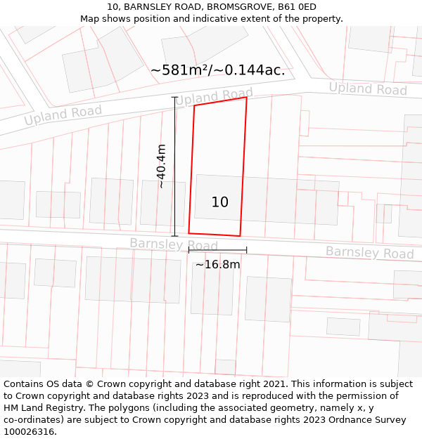 10, BARNSLEY ROAD, BROMSGROVE, B61 0ED: Plot and title map