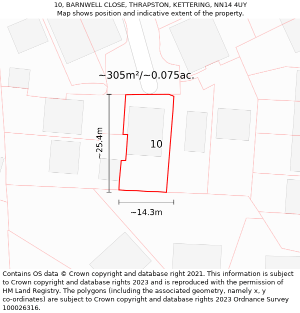 10, BARNWELL CLOSE, THRAPSTON, KETTERING, NN14 4UY: Plot and title map