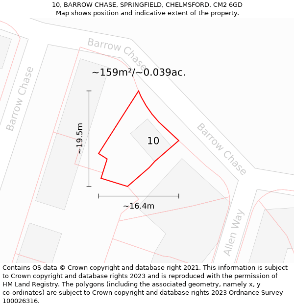 10, BARROW CHASE, SPRINGFIELD, CHELMSFORD, CM2 6GD: Plot and title map