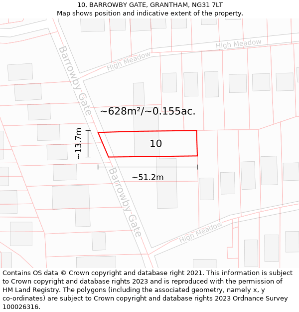 10, BARROWBY GATE, GRANTHAM, NG31 7LT: Plot and title map