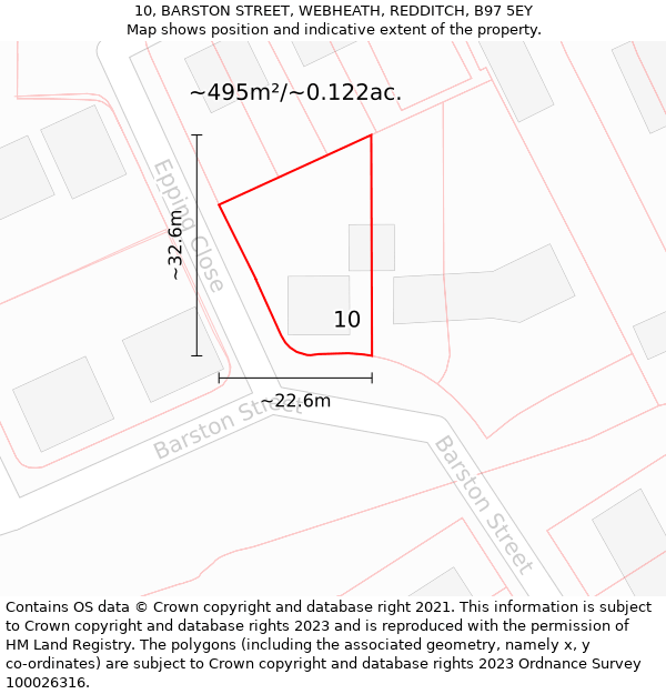 10, BARSTON STREET, WEBHEATH, REDDITCH, B97 5EY: Plot and title map