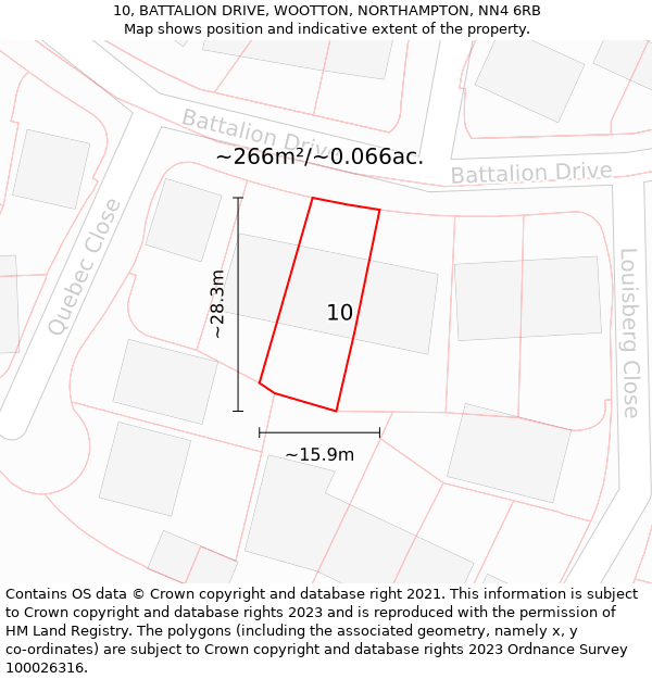 10, BATTALION DRIVE, WOOTTON, NORTHAMPTON, NN4 6RB: Plot and title map