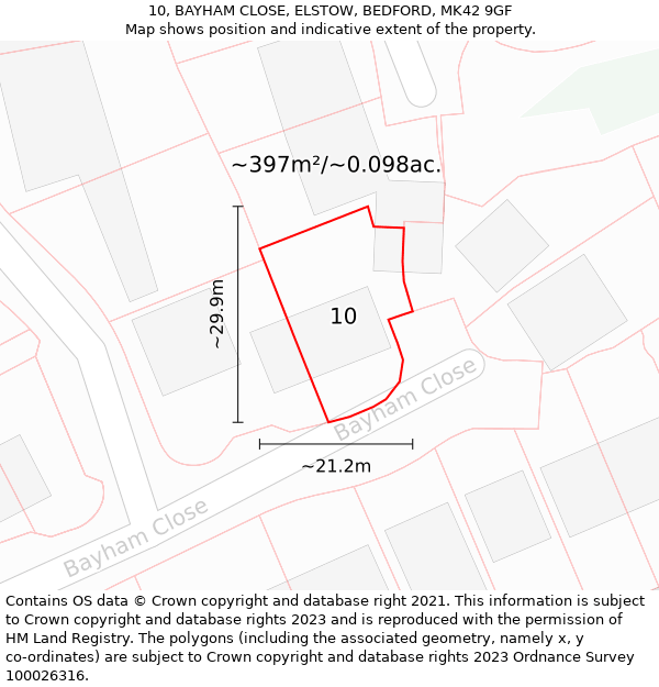 10, BAYHAM CLOSE, ELSTOW, BEDFORD, MK42 9GF: Plot and title map