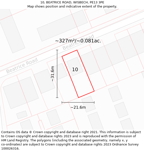 10, BEATRICE ROAD, WISBECH, PE13 3PE: Plot and title map