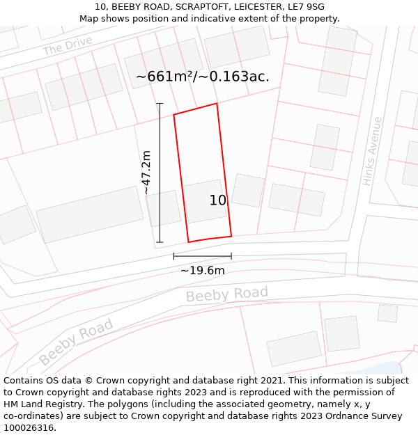 10, BEEBY ROAD, SCRAPTOFT, LEICESTER, LE7 9SG: Plot and title map