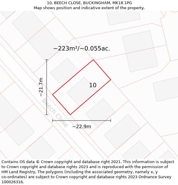 10, BEECH CLOSE, BUCKINGHAM, MK18 1PG: Plot and title map