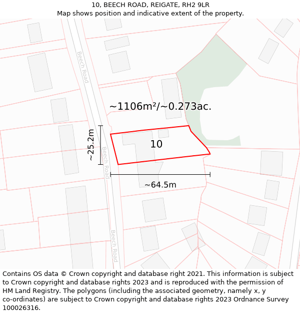 10, BEECH ROAD, REIGATE, RH2 9LR: Plot and title map