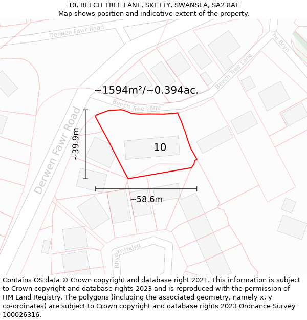 10, BEECH TREE LANE, SKETTY, SWANSEA, SA2 8AE: Plot and title map