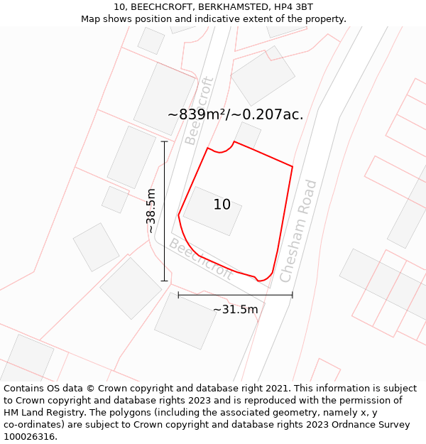 10, BEECHCROFT, BERKHAMSTED, HP4 3BT: Plot and title map