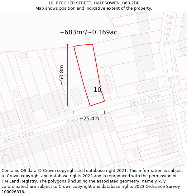 10, BEECHER STREET, HALESOWEN, B63 2DP: Plot and title map