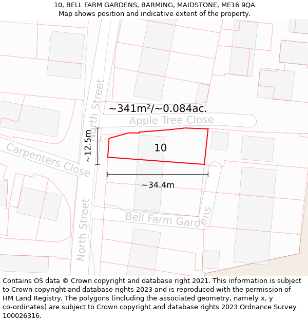 10, BELL FARM GARDENS, BARMING, MAIDSTONE, ME16 9QA: Plot and title map