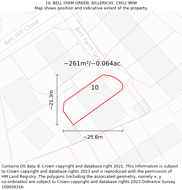 10, BELL FARM GREEN, BILLERICAY, CM12 9RW: Plot and title map
