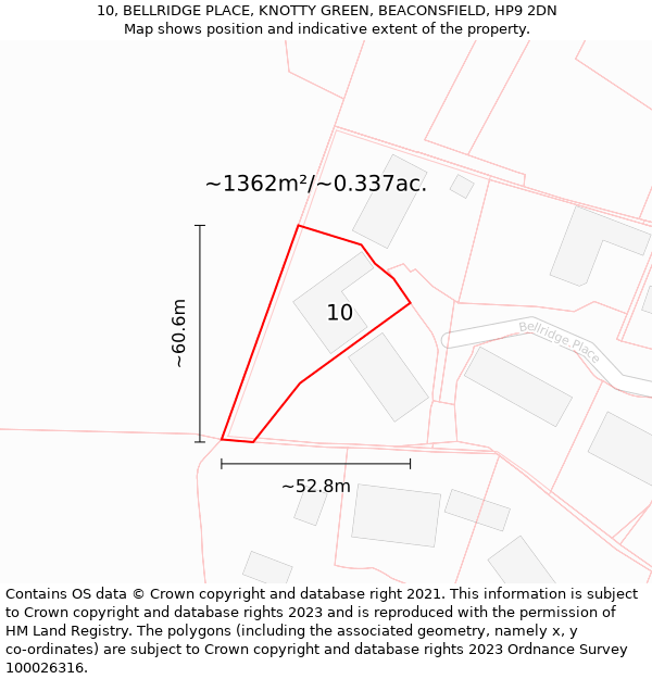 10, BELLRIDGE PLACE, KNOTTY GREEN, BEACONSFIELD, HP9 2DN: Plot and title map