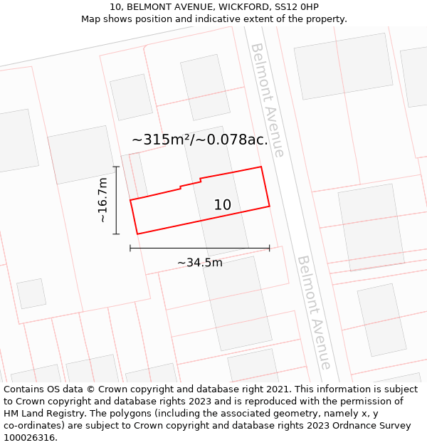 10, BELMONT AVENUE, WICKFORD, SS12 0HP: Plot and title map