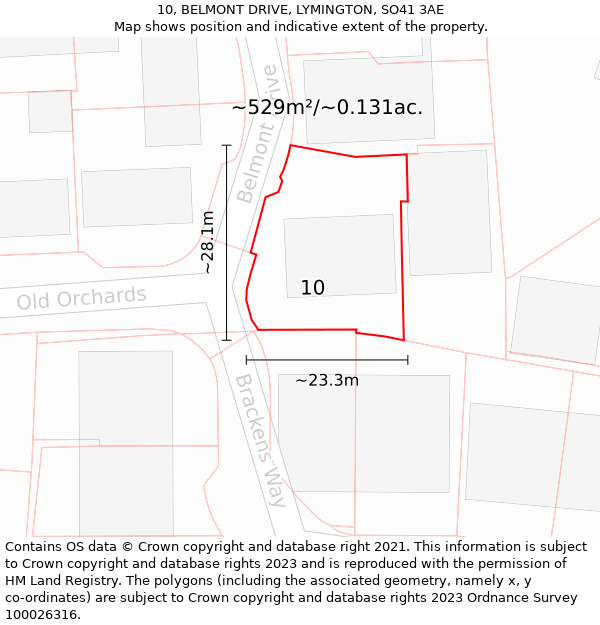 10, BELMONT DRIVE, LYMINGTON, SO41 3AE: Plot and title map