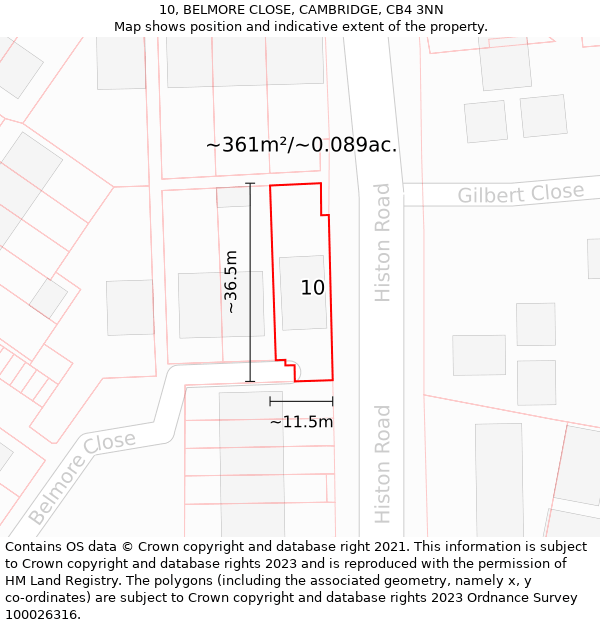 10, BELMORE CLOSE, CAMBRIDGE, CB4 3NN: Plot and title map