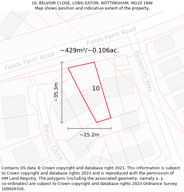 10, BELVOIR CLOSE, LONG EATON, NOTTINGHAM, NG10 1NW: Plot and title map