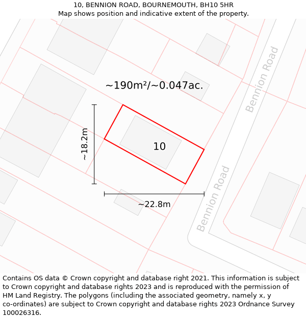 10, BENNION ROAD, BOURNEMOUTH, BH10 5HR: Plot and title map