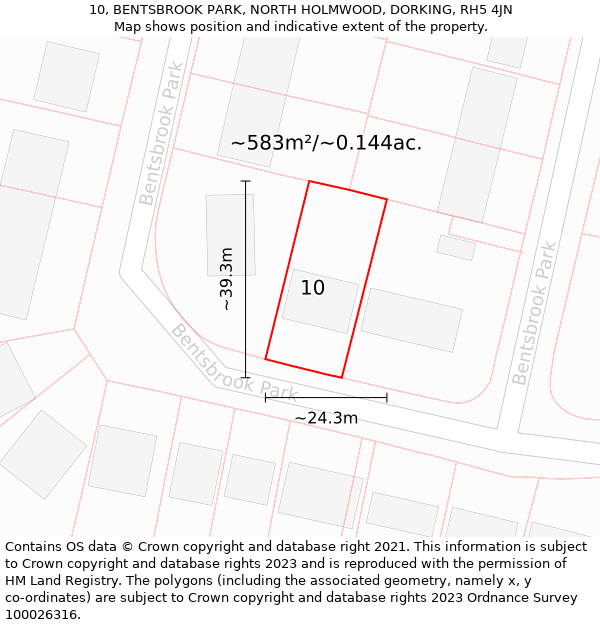 10, BENTSBROOK PARK, NORTH HOLMWOOD, DORKING, RH5 4JN: Plot and title map