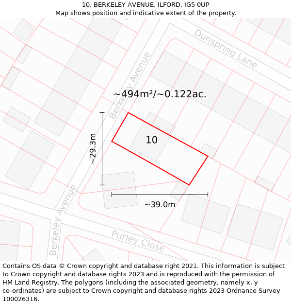 10, BERKELEY AVENUE, ILFORD, IG5 0UP: Plot and title map
