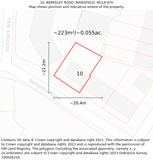10, BERKELEY ROAD, MANSFIELD, NG18 4YG: Plot and title map