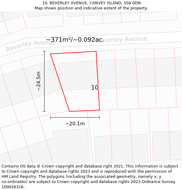 10, BEVERLEY AVENUE, CANVEY ISLAND, SS8 0DN: Plot and title map