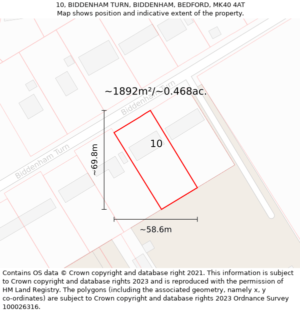 10, BIDDENHAM TURN, BIDDENHAM, BEDFORD, MK40 4AT: Plot and title map